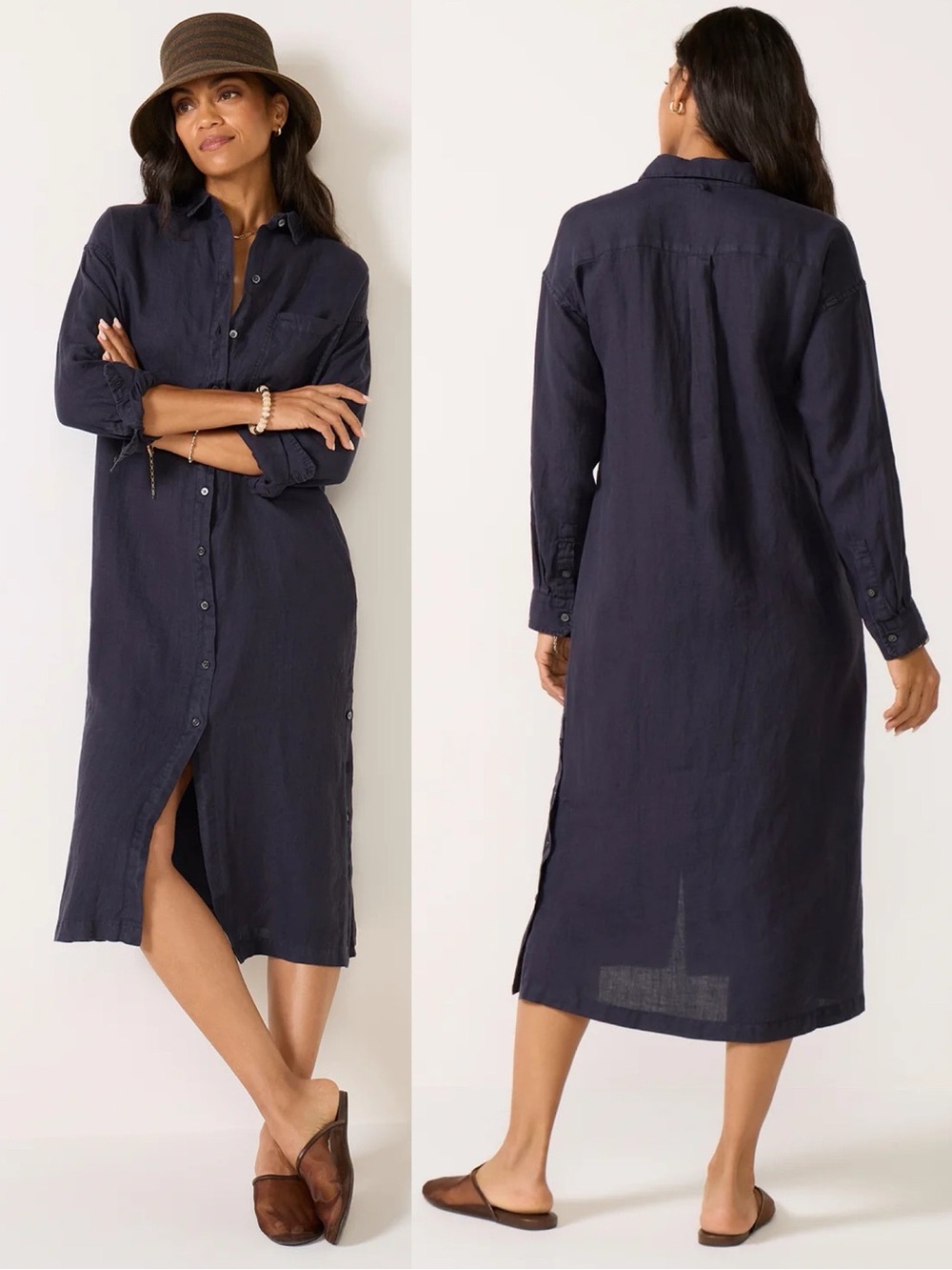 NWT Alex Mill Kerry Linen Midi Shirt Dress Navy